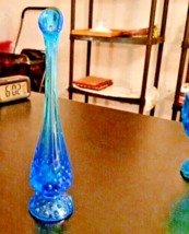 Vintage FENTON Cobalt Blue Hobnail Bud Vase Footed Glass 9.5 In Tall Collectible - £52.30 GBP