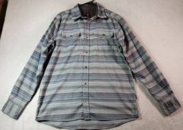 Swiss Tech Shirt Mens Medium Gray Striped Polyester Long Sleeve Logo Button Down - £13.48 GBP
