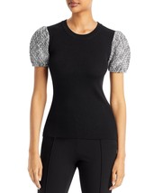 Karl Lagerfeld Paris Women&#39;s Tweed Sleeve Ribbed Knit Sweater Black XXS ... - $24.95