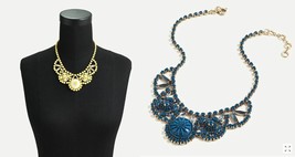 New J Crew Women Beaded Yellow Blue Flower Radiant Blooms Statement Necklace - $49.99