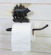 Cast Iron Forest Black Bear By Pine Trees Wall Hanging Toilet Paper Roll Holder - £18.07 GBP