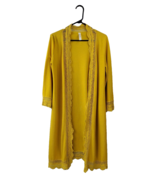 Tickled Teal Duster Womens Large Mustard Lace Crochet Trim Tunic Long Ca... - £20.56 GBP
