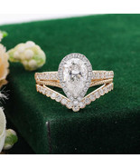 Pear Moissanite Wedding Ring Set 925 Silver Vintage Style Engagement Sta... - $442.86 CAD