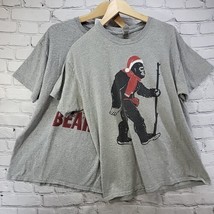 Christmas T-Shirts Mens Size L 2Pc Lot Gray Big Foot Santa Flaw - $19.79