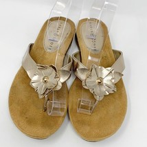 Karen Scott Womens Gold Vegan Leather Flower Thong Sandals Slip On Size 9 - £14.76 GBP