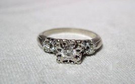 Vintage 14K White Gold Diamond Wedding Ring Size 7 1/4 K1460  - £295.15 GBP