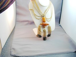 Unusual Necklace Multi Strand Draped Chains Chunky Bakelite Beads Arabic Prayer - £23.58 GBP