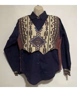 Adobe Rose Vintage Western Shirt Women&#39;s Aztec Tribal Cowgirl Pearl Snap... - $27.32 CAD