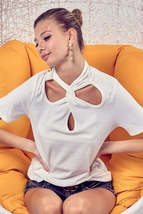 BiBi Soft Rib Knit with Twist Neck Detailed Top - $17.54