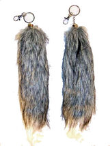 FOX TAIL KEY CHAIN GREY WITH WHITE TIP foxes wild animal fur novelty tai... - $4.74