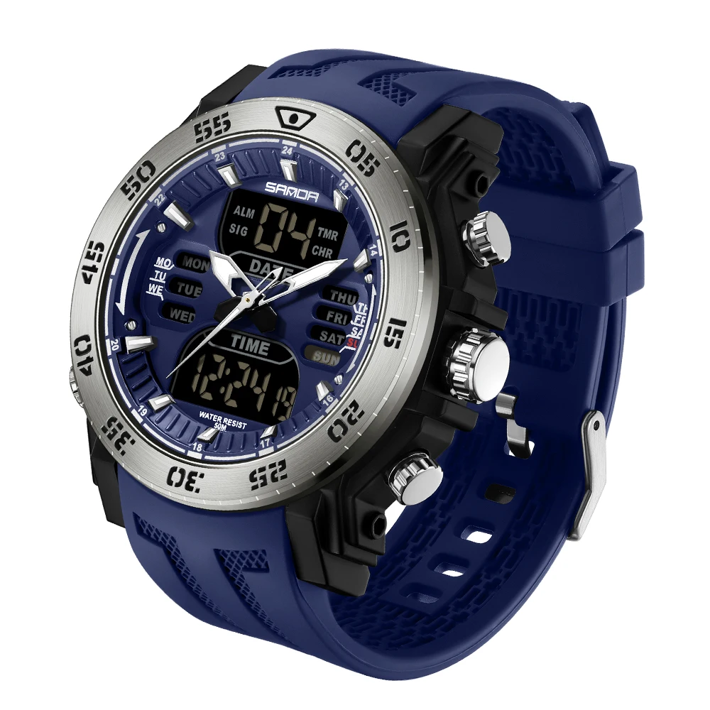 SANDA 2024 Men    Watch 50M Waterproof Wristwatch for Male LED Digital Clock s M - £97.70 GBP