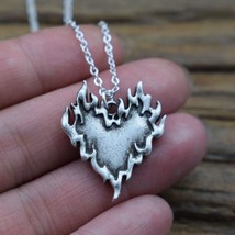 Flaming Heart Necklace 17&quot; Chain Sacred Passionate Buring Love Pendant Fire New - £7.03 GBP