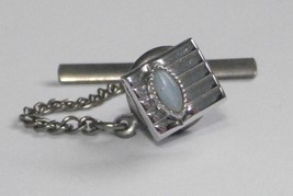 Swank 3/8&quot; silver tone pale blue marquise glass stone tie tack - £7.90 GBP
