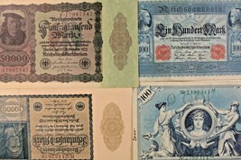 1908-1922 Germany 4-Notes Set / (2) Empire 100 Mark Weimar 10000 &amp; 50000 MARK - £41.36 GBP