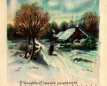 A Happy Chirstmas Poem and Snowy Cabin Scene Holly 1929 Postcard - $3.91