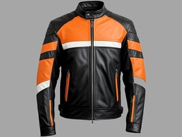 Men Handmade Black Leather Jacket Motorcycle Racing Genuine Cowhide Leather - $169.00