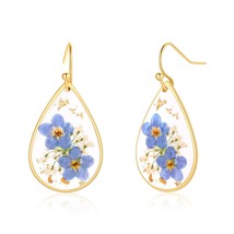 Forget Me and Queen Anne&#39;s Lace Pressed Wildflower Earrings Drop Dangle Earring  - £40.50 GBP