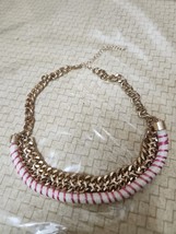 Chunky Chain Bib Statement Necklace Pink White Boho Costume Jewelry 18&quot; - $20.79
