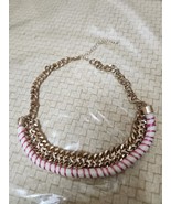 Chunky Chain Bib Statement Necklace Pink White Boho Costume Jewelry 18&quot; - $29.17 CAD