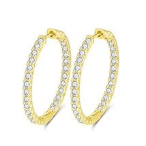 ORSA JEWELS 2019 Silver Color High Polished Hoop Earrings Paved with AAA... - $23.58