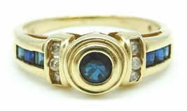 2.25Ct Round Cut Blue Sapphire &amp; Diamond Engagement Ring 14k Yellow Gold Over - £74.73 GBP