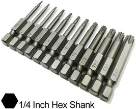12Pcs 50Mm T5-T40 Torx Head Screw Bits Driver Set Kit Tools 1/4 Inch Hex Shank - £11.06 GBP