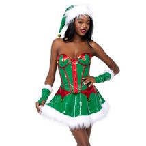 Elf Costume Vinyl Corset Top Bells Skirt Faux Fur Trim Christmas Holiday 6216 - £71.16 GBP