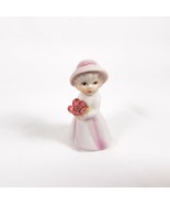 Miniature Girl Pink Dress Flowers Ceramic - £18.40 GBP
