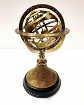 9&quot; Nautical Brass Armillary Engrave Sphere Decorative Globe Wooden Black... - £68.21 GBP