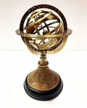 9&quot; Nautical Brass Armillary Engrave Sphere Decorative Globe Wooden Black... - £68.05 GBP