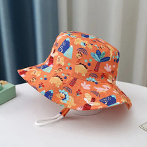 Kid&#39;s Orange Dinosaur Cartoon Pattern Sun Protection Bucket Hat - £7.96 GBP
