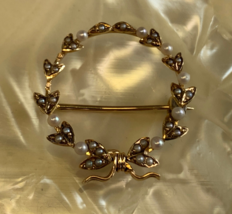 Vtg 14K Yellow Gold Pearl Wreath Pin 2.73g Fine Jewelry Brooch - £236.25 GBP