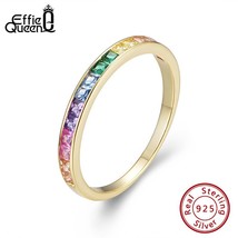 Effie Queen Rainbow Multi Color Cubic Zirconia 925 Sterling Silver Engagement We - £25.35 GBP