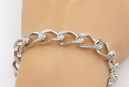925 Sterling Silver - Vintage Shiny Etched Curb Link Chain Bracelet  - BT3264 - £92.75 GBP