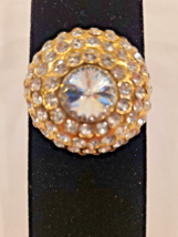 Unbranded Vintage Yellow Gold Tone Round Brooch Pin Clear Faceted Rhines... - $49.99