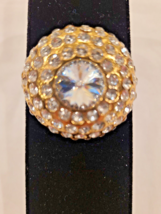 Unbranded Vintage Yellow Gold Tone Round Brooch Pin Clear Faceted Rhines... - £39.50 GBP