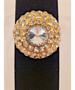 Unbranded Vintage Yellow Gold Tone Round Brooch Pin Clear Faceted Rhines... - £39.50 GBP