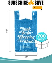 700 Blue Plastic Thank You Bags 12x6x22 Carry-Out T-Shirt Poly Bags 16 Micron - £77.70 GBP
