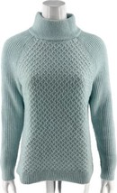 Talbots Mock Neck Sweater Size Large Seafoam Blue Cable Knit Pullover Womens - £25.97 GBP