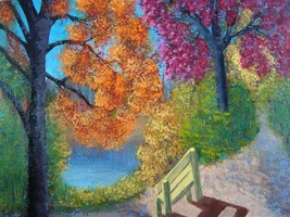 Painting Autumn Original Bob Ross Style Signed Art Fall Leaves Path Carla Dancey - £31.13 GBP