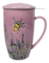 Pink Spring Honeybee 15oz Porcelain Tea Mug With Lid And Stainless Steel... - $24.99