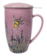 Pink Spring Honeybee 15oz Porcelain Tea Mug With Lid And Stainless Steel Infuser - $24.99