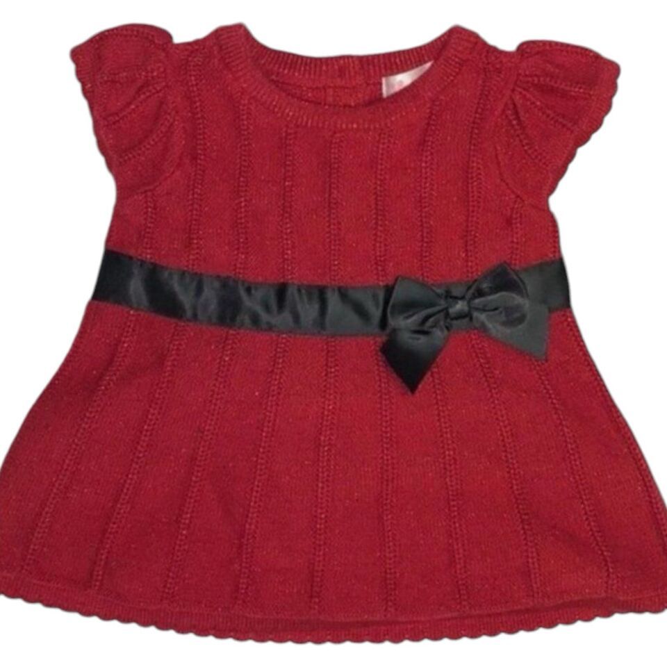Cherokee Dress Red Holiday Christmas Baby Outfit 2PC Matching Panty Black Bow