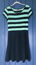 Eric + Lani Mint Green Black Striped Dress Juniors Size Medium Retro Mod - £7.09 GBP