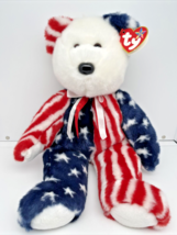 Vintage TY BEANIE BUDDY 1999 SPANGLE STARS STRIPES FLAG BEAR 14&quot; Plush L... - $14.95