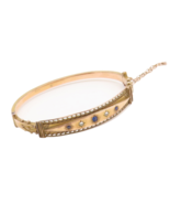 10K GOLD Vintage Bracelet Antique Victorian Design Blue Gemstone Bangle ... - €674,25 EUR