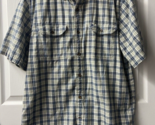 Carhartt Button Short Sleeved Work Shirt Mens Large Blue Plaid Pockets C... - £10.80 GBP