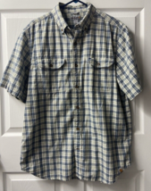Carhartt Button Short Sleeved Work Shirt Mens Large Blue Plaid Pockets Cotton - £10.80 GBP