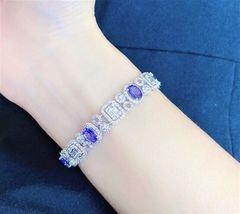 9 Ct Oval Cut Simulated Tanzanite Tennis Bracelet Gold Plated925 Silver  - £142.42 GBP