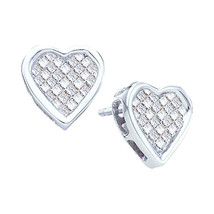 14k White Gold Womens Princess Diamond Cluster Heart Screwback Stud Earrings - £553.93 GBP